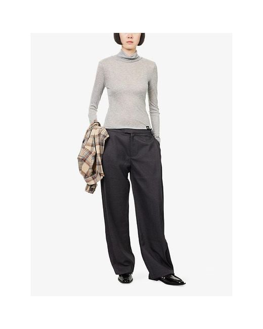 The Couture Club White Roll-Neck Long-Sleeves Woven Top