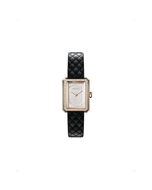 Chanel Black H6590 Boy·friend Small 18ct Beige-gold, 0.53ct Brilliant-cut Diamond And Quilted-leather Quartz Watch