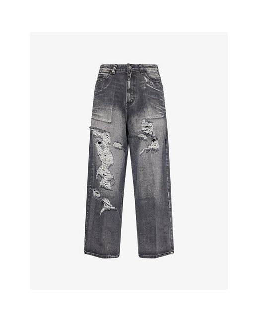 Jaded London Gray Gothic Discharge Xl Colossus Distressed Wide-Leg Relaxed-Fit Denim-Blend Jeans for men