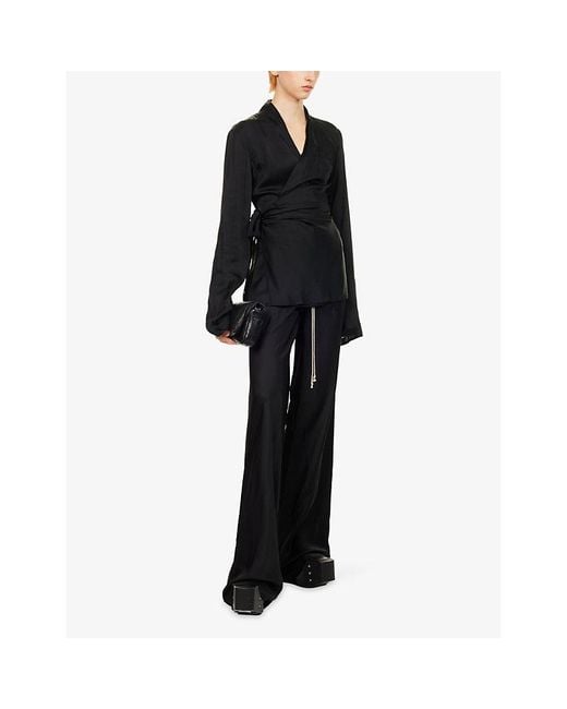 Rick Owens Black Laura Wrap-Round Satin Top