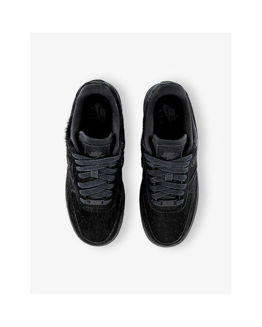 Nike Black Air Force 1 Calf-Hair Leather Low-Top Trainers