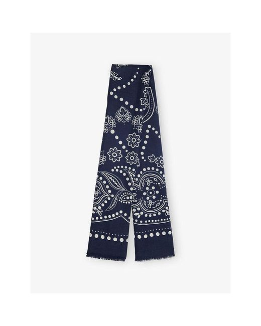 Weekend by Maxmara Blue Graphic-Pattern Raw-Edges Wool-And-Silk Scarf