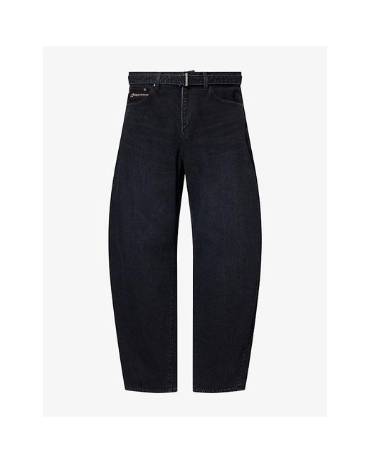 Sacai Blue Belted Barrel-Leg Denim Jeans for men
