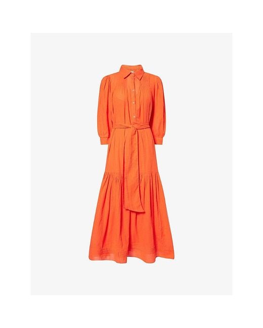 ME+EM Orange 2-In-1 Swing Textured Cotton Dress