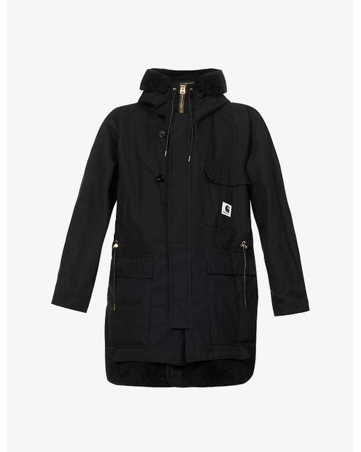 Sacai Black X Carhartt Wip Siberian Brand-patch Regular-fit Cotton Coat for men