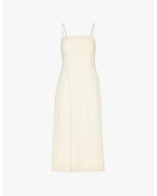 Theory White Straight-neck Panelled Linen-blend Midi Dress