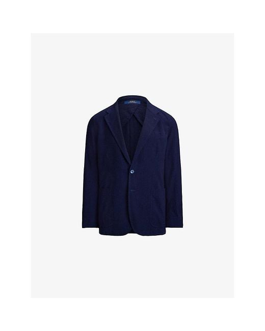 Polo Ralph Lauren Blue Single-Breasted Seersucker Cotton Blazer for men