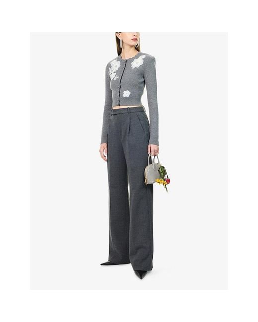Self-Portrait Gray Pleated Tailored Wool-Blend Trousers