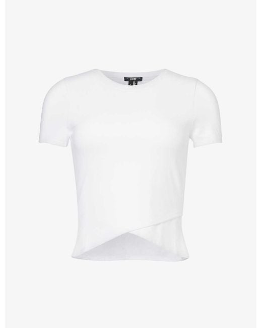 PAIGE White Noemi Cross-hem Stretch-jersey T-shirt
