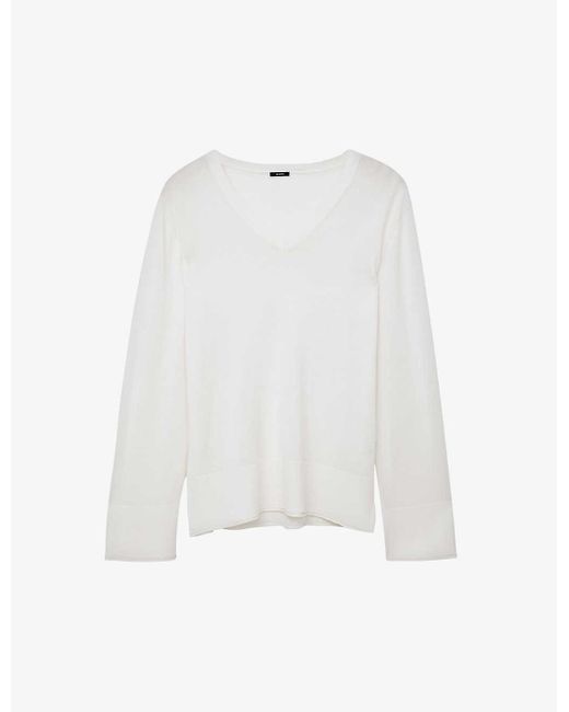 Joseph White V-neck Relaxed-fit Wool And Silk-blend Jumper