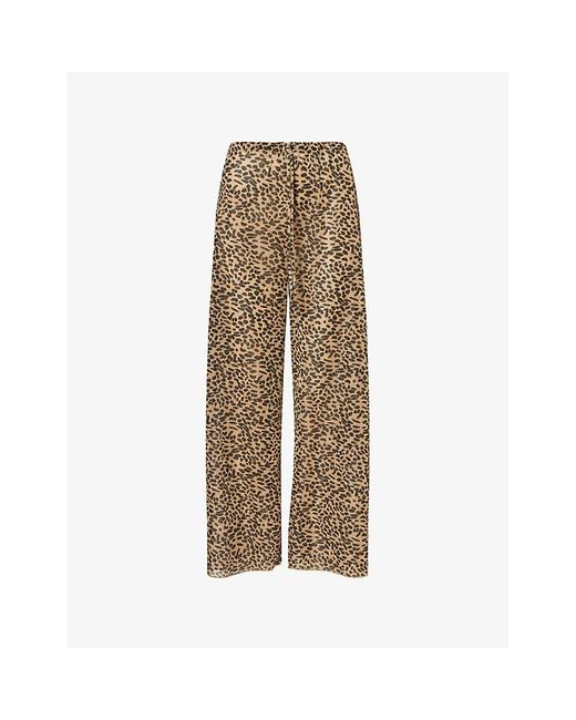 Oseree Natural Animalier Wide-Leg Metallic Woven Trousers