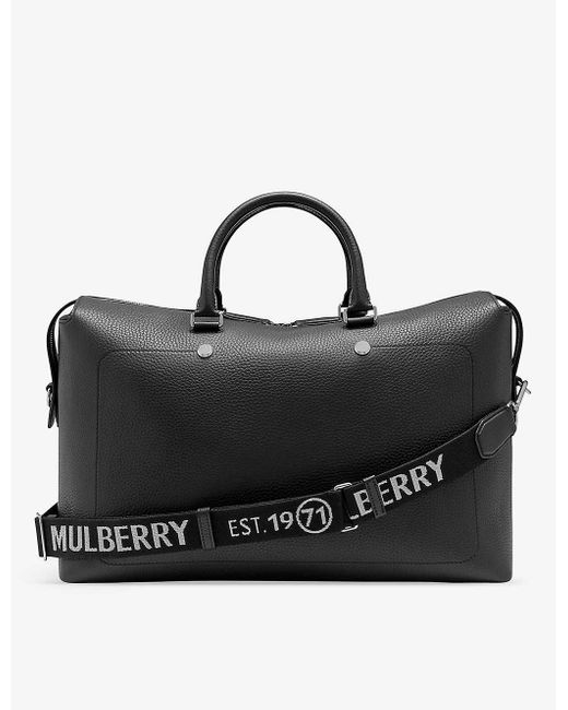 Mulberry Black City Weekender Grained Leather Duffel Bag