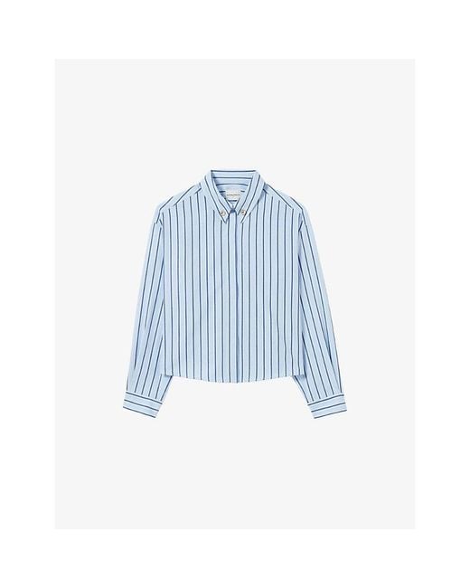 Claudie Pierlot Blue Striped Boxy-Fit Cotton Shirt