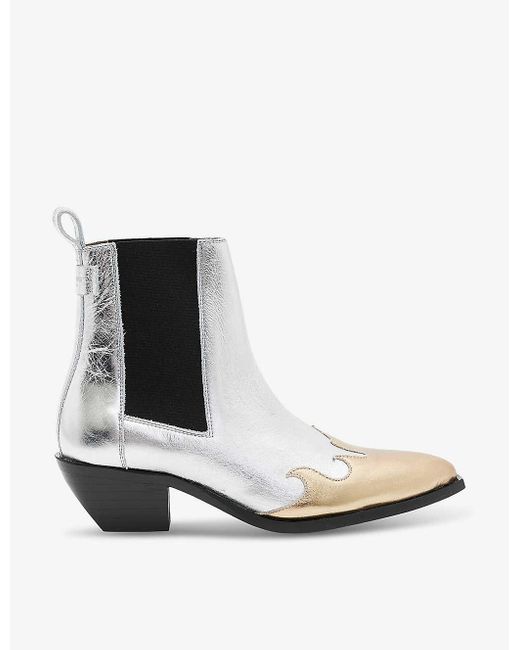 AllSaints White Dellaware Contrast-stitch Metallic Leather Ankle Boots