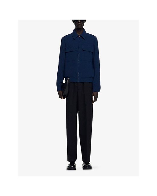 Sandro Blue Textured Zip-Up Stretch-Woven Jacket for men