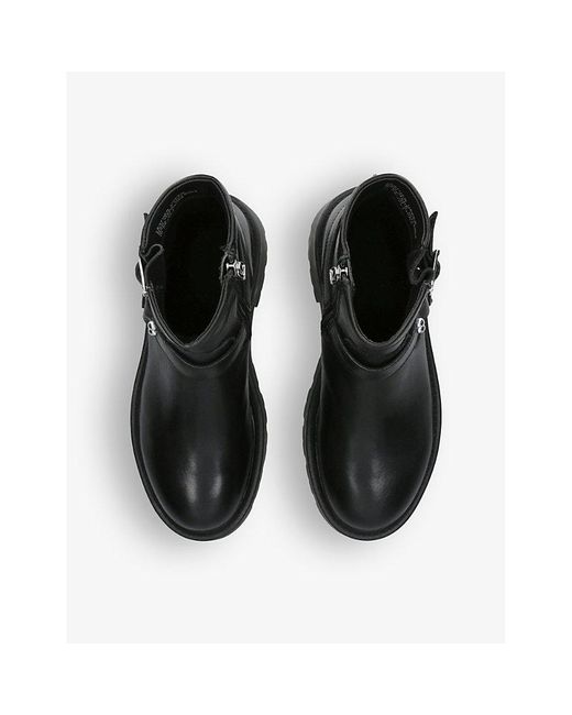 Carvela Kurt Geiger Black Stride Buckle-embellished Leather Ankle Boots