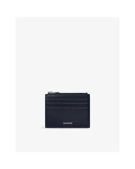 Sandro Blue Zipped Logo-Embossed Leather Cardholder for men