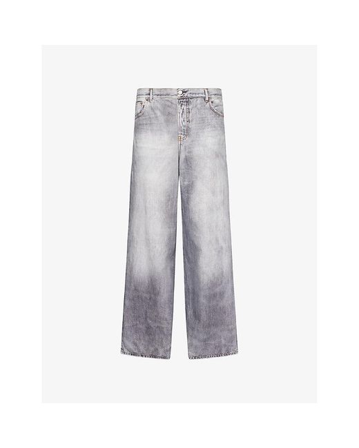 Acne Gray Trompe L'Oeil-Print Straight-Leg Cotton Trousers
