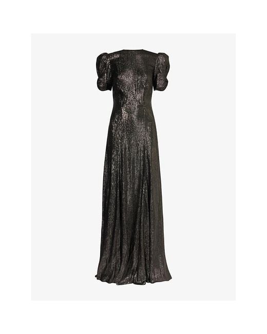 The Vampire's Wife Black Poison Flower Puffed-sleeve Wool And Silk-blend Maxi Dress