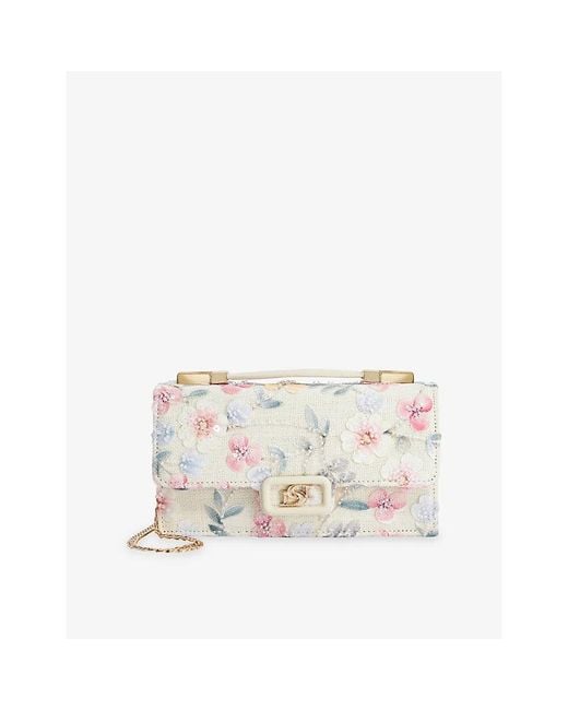 Dune White Billed Floral Top-Handle Woven Shoulder Bag