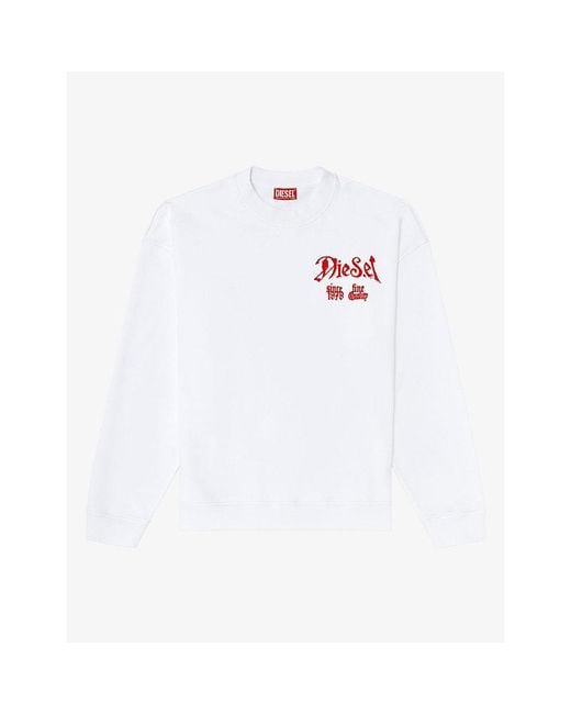 DIESEL White Flocked Graphic-Print Cotton Jumper for men