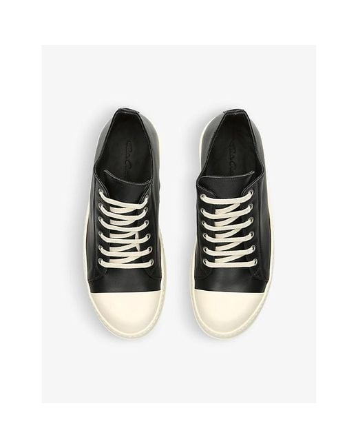 Rick Owens Black Classic Toe-Cap Leather Low-Top Trainers for men