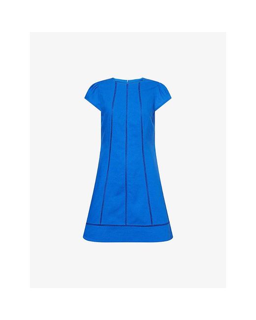 ME+EM Blue A-Line Cap-Sleeve Linen Mini Dress