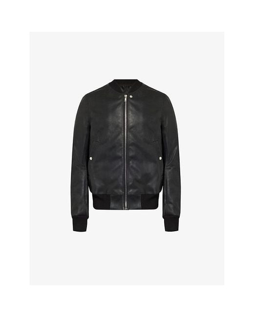 Rick Owens Black Flight Slip-pocket Regular-fit Leather Jacket for men