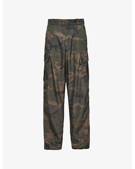 Prada Gray Camouflage-print Drawstring-hem Regular-fit Wide-leg Recycled-polyamide Cargo Trousers X for men