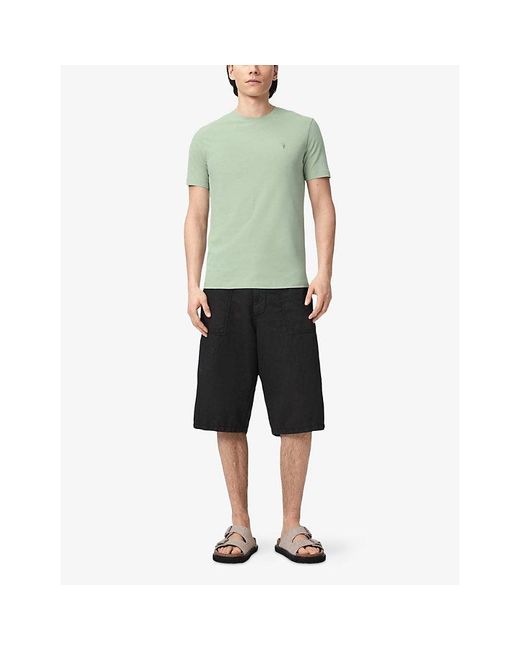 AllSaints Green Brace Logo-Embroidered Cotton-Jersey T-Shirt for men