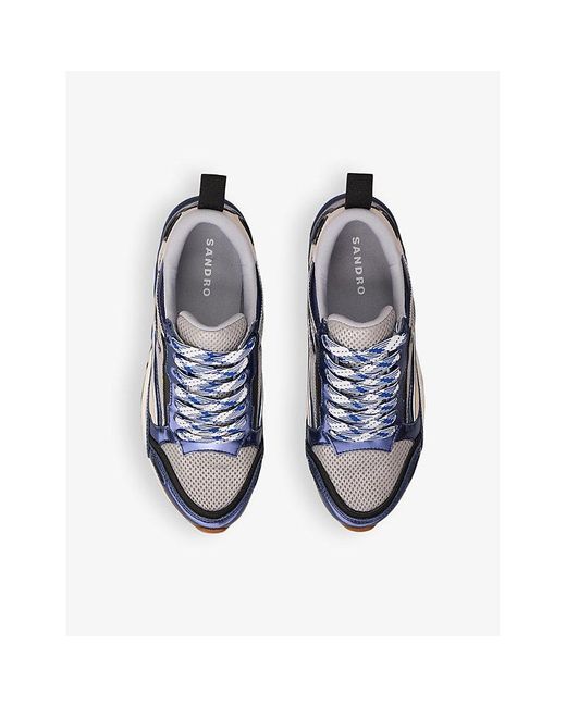 Sandro Blue Flame Contrast-Panel Woven Low-Top Trainers