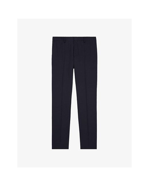 The Kooples Blue Front Crease Mid-Rise Slim-Fit Wool Trousers for men