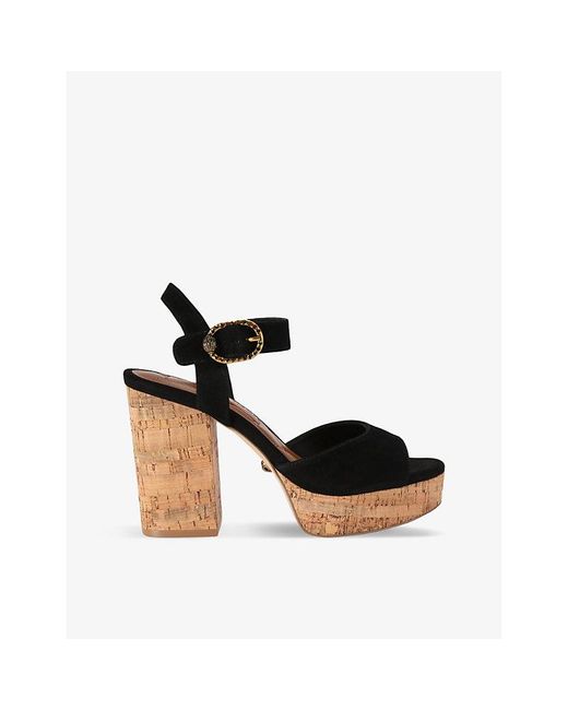 Kurt Geiger Black Mayfair Suede Platform Cork Sandals