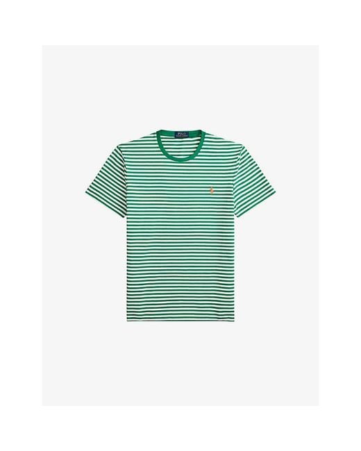 Polo Ralph Lauren Green Logo-Embroidered Striped Cotton-Jersey T-Shirt for men