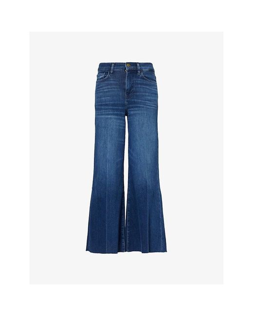 FRAME Blue Palazzo Crop Raw-hem Wide-leg High-rise Denim-blend Jeans