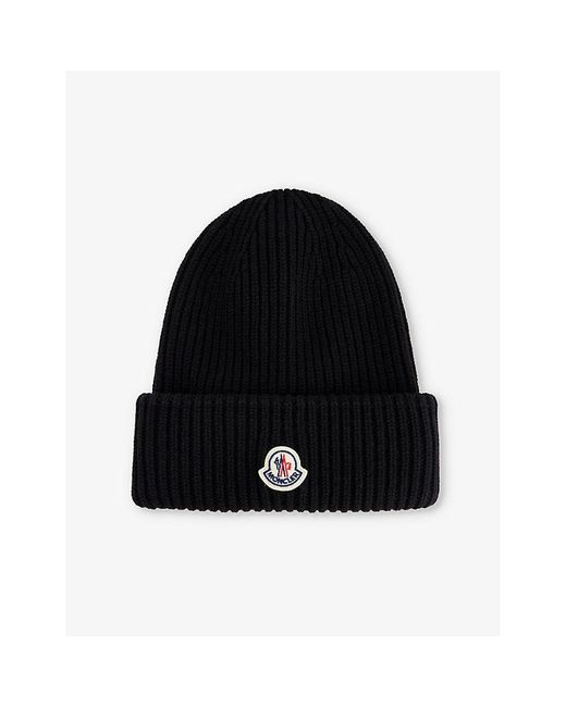 Moncler Black Brand-Patch Wool And Cashmere Beanie for men