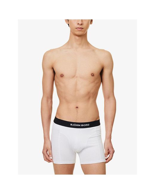Björn Borg White Logo-waistband Pack Of Two Organic Stretch-cotton Boxers for men