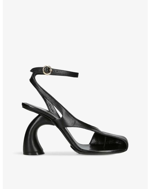 Dries Van Noten Black Curved-heel Ankle-buckle Leather Sandals