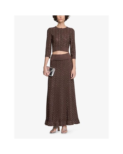 Sandro Brown Cropped Strass-Knit Cardigan