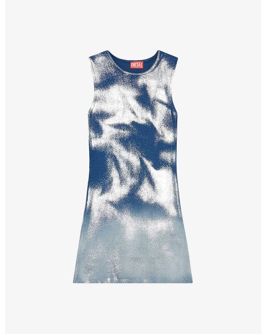 DIESEL Blue M-idony Metallic-pattern Cotton-knit Mini Dress