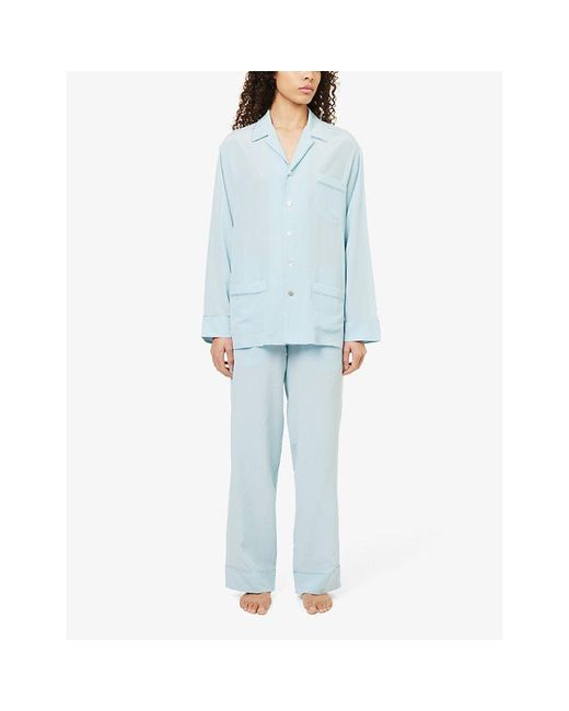 Olivia Von Halle Blue Yves Contrast-piping Silk Pyjama Set X