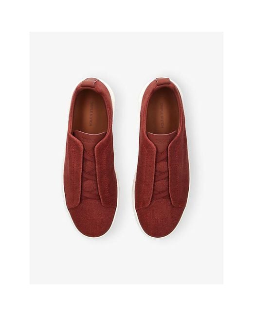 Zegna Red X3 Triple Stitch Woven Low-Top Trainers for men