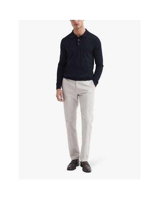 Reiss Blue Trafford Polo-Collar Slim-Fit Merino-Wool Jumper for men