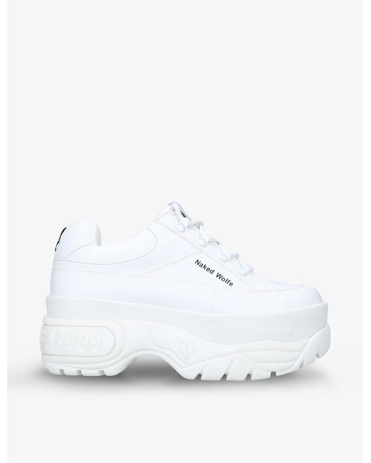 Naked Wolfe White Sporty Vegan-leather Platform Trainers