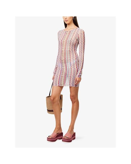 Missoni Purple Long-Sleeves Zig-Zag Mesh Cover-Up