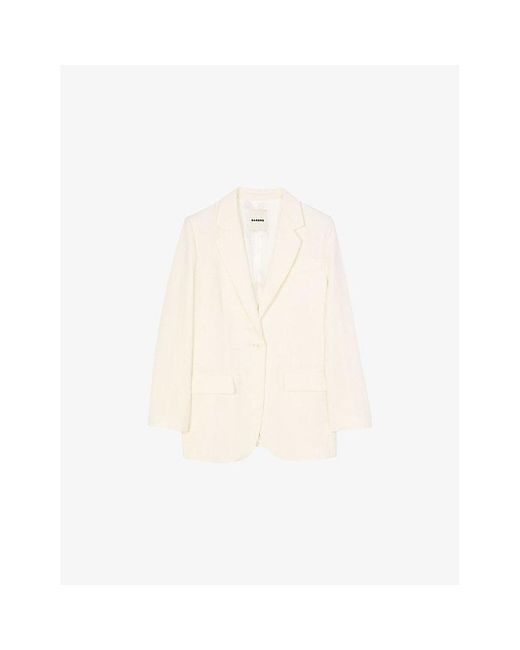 Sandro White Notched-Lapel Single-Breasted Woven Blazer