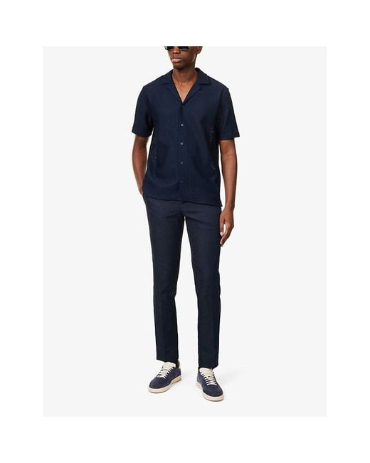 Orlebar Brown Blue Griffon Two-Slip-Pockets Mid-Rise Regular-Fit Linen Trousers for men