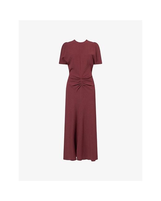 Victoria Beckham Red Bela Draped-Sleeves Woven Midi Dress
