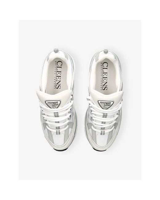 Cleens White Hyper Leather And Mesh Trainers for men
