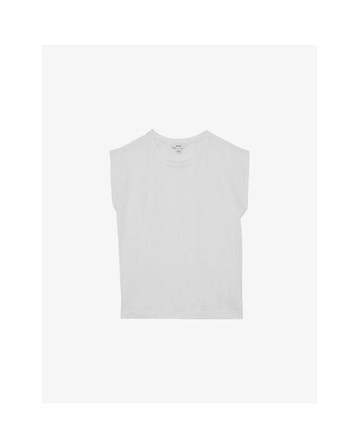 Reiss White Millie Cap-Sleeve Cotton T-Shirt